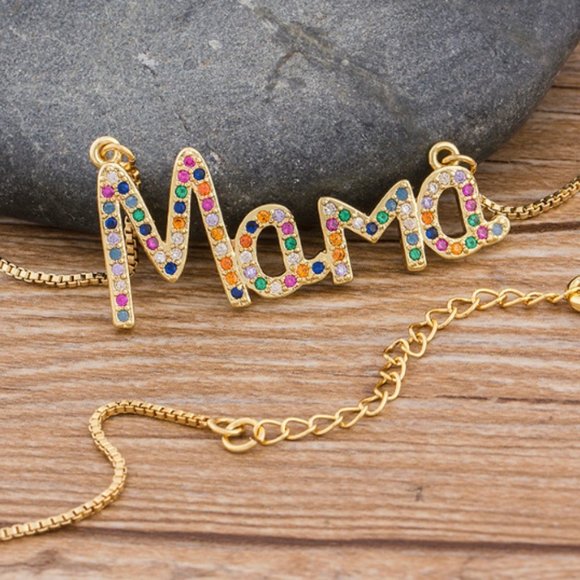 Mama Necklace - Gold Plated Copper & Austrian Crystals - Picture 2 of 12